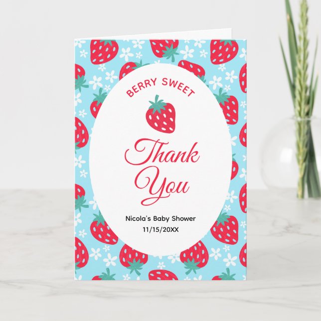 Carte De Remerciements Berry Sweet Blue Strawberry Baby Shower (Devant)