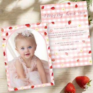 Carte De Remerciements Berry Sweet Strawberry 1st Birthday Photo