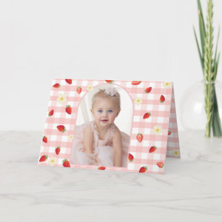 Carte De Remerciements Berry Sweet Strawberry 1st Birthday Photo Folded H