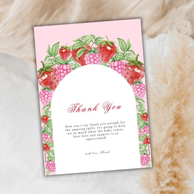 Carte De Remerciements Berry Sweet Strawberry Arch Baby shower fille (Berry Sweet Strawberry Arch Girl Baby Shower Thank You Card)