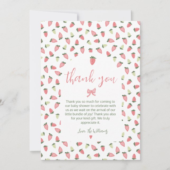 Carte De Remerciements Berry Sweet Strawberry Baby Shower Thank You (Devant)