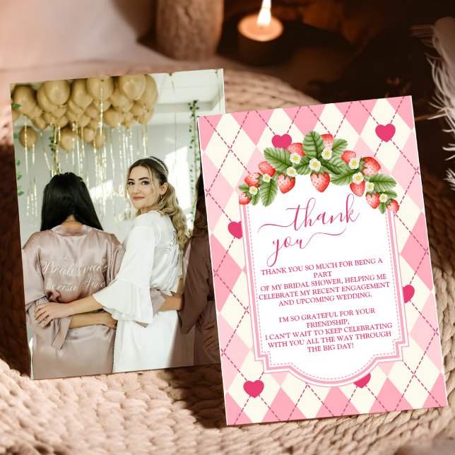 Carte De Remerciements Berry Sweet Strawberry Fête des mariées rose (Créateur téléchargé)