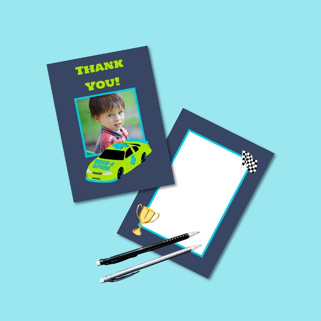 Carte De Remerciements Besoin de 4 Speed Race Car Boys 4th Birthday Photo (Créateur téléchargé)