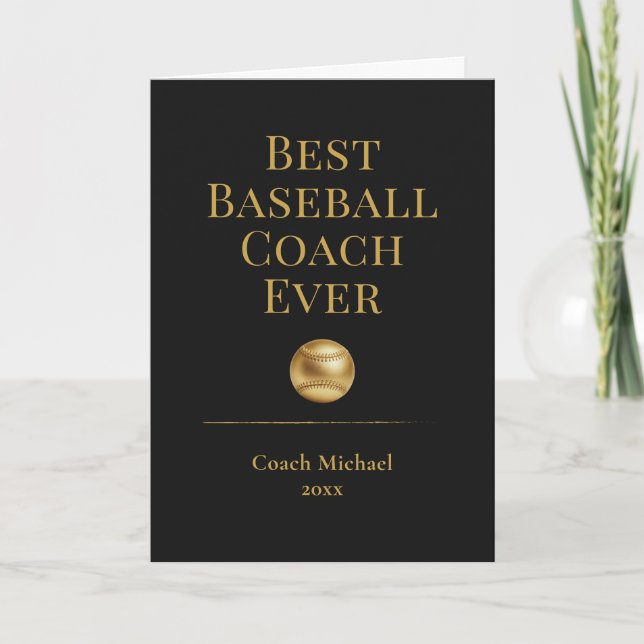 Carte De Remerciements Best Baseball Coach Ever Elegant Black Gold Gift (Devant)