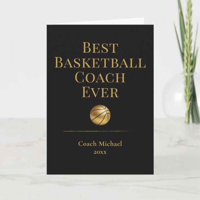 Carte De Remerciements Best Basketball Coach Ever Elegant Black Gold Gift (Devant)