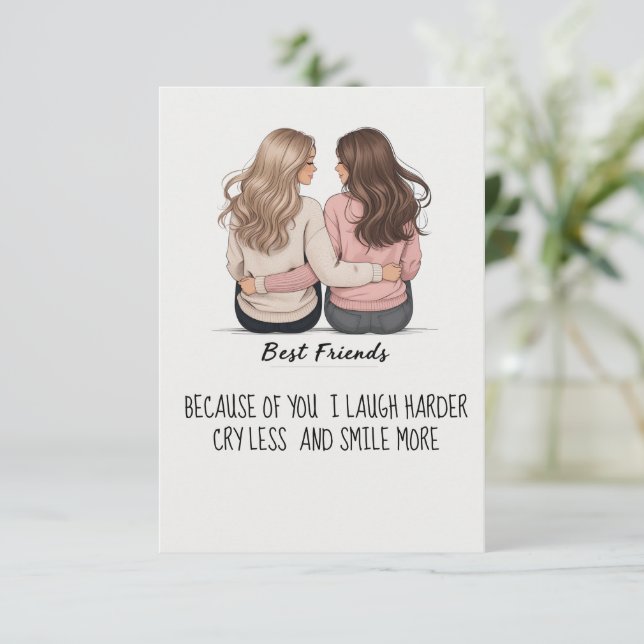 Carte De Remerciements Best Friends Back View Hair & Outfit Illustration (Debout devant)