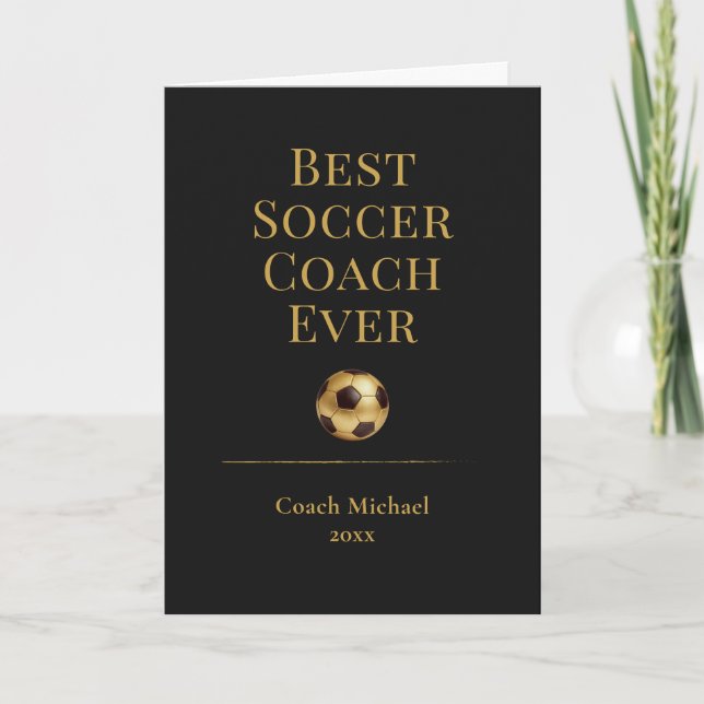 Carte De Remerciements Best Soccer Coach Ever Elegant Black Gold Gift (Devant)
