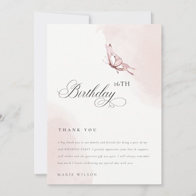 Carte De Remerciements Beurre Aquarelle Bleu À Tout Âge Anniversaire (Devant)