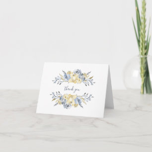 Carte De Remerciements Beurre bleu foncé Aquarelle jaune Floral
