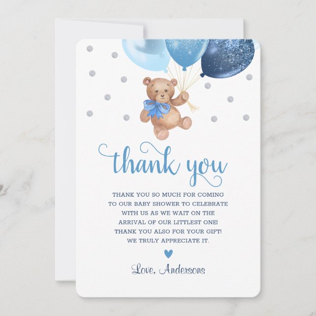 Carte De Remerciements Beurre d'ours en argent bleu beaucoup Baby shower (Devant)
