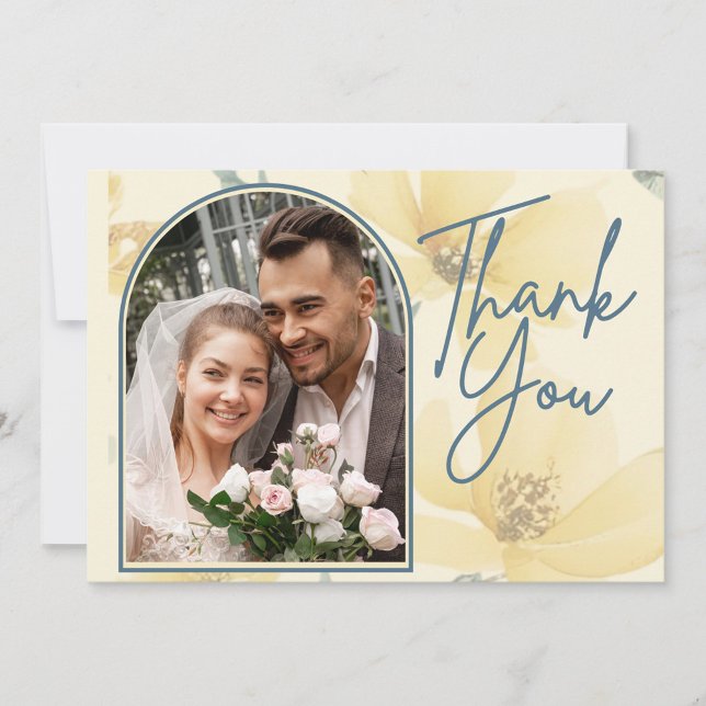 Carte De Remerciements Beurre pâle Jaune Doux Bleu Mariage Floral (Butter Yellow & Pale Blue Floral Wedding Thank You Card)