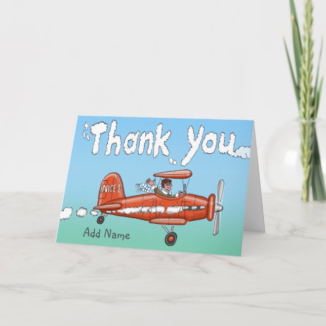 Carte de remerciements Bi Plane Volant (Devant)