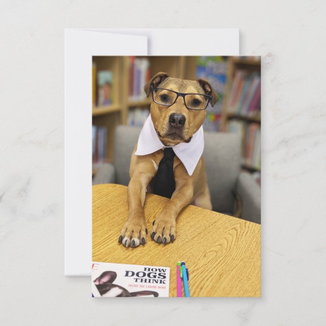 Carte De Remerciements Bibliothèque smart lunettes livre Funny Chien Cart (Devant)