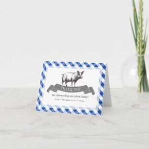 Carte De Remerciements Bibs & Ribs BBQ Gingham Marin Bébé Rustique Navy