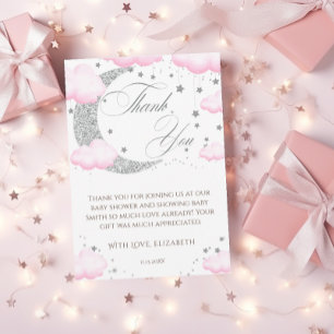 Carte De Remerciements Bienvenue à la Baby Shower Rose Argentée Over the