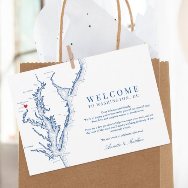 Carte De Remerciements Bienvenue et itinéraire du Mariage de Washington D (This Washington DC wedding welcome letter has your wedding weekend itinerary on the back)