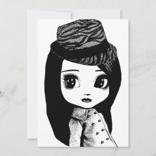 Carte De Remerciements Big Eyes mignon fille Fedora casquette Art origina