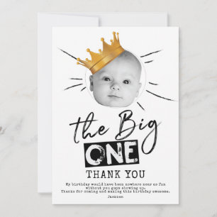 Carte De Remerciements Big One First Birday Photo Noir Blanc