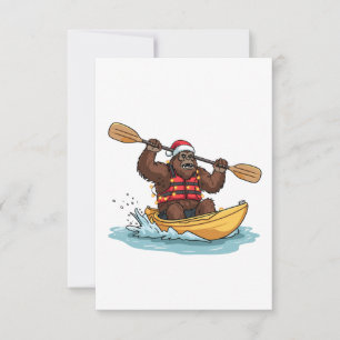 Carte De Remerciements Bigfoot Sasquatch en kayak Noël Sport d'eau