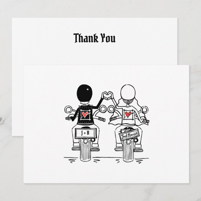 Carte De Remerciements Biker Motorcycle Wedding  (Devant / Derrière)