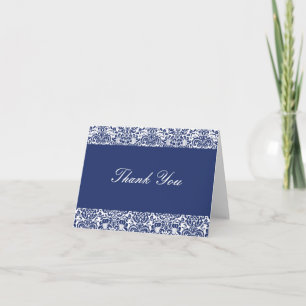 Carte De Remerciements Billet de Royal Blue et White Damask