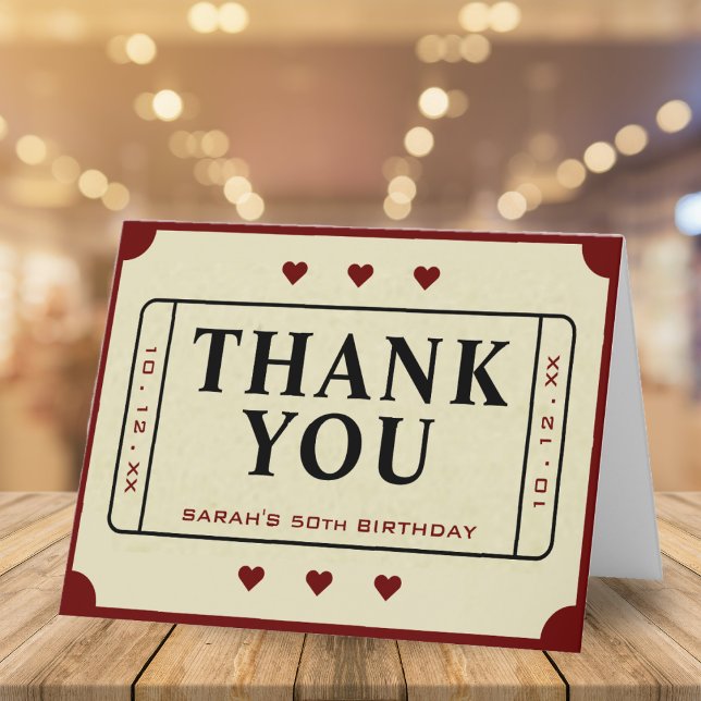 Carte De Remerciements Billet Retro Theatre Movie 50e anniversaire (Retro Theater Movie Ticket Stub 50th Birthday Thank You Card)