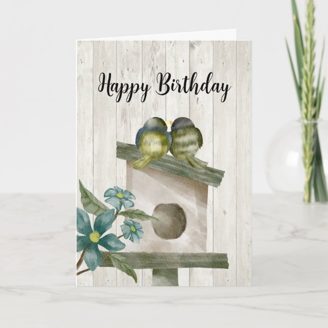 Carte De Remerciements Birdhouse rustique aquarelle Joyeux anniversaire (Devant)