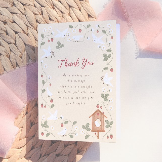 Carte De Remerciements Birds & Berries Girl Baby Shower Thank You (Créateur téléchargé)
