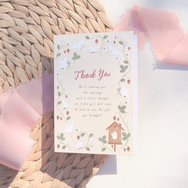 Carte De Remerciements Birds & Berries Girl Baby Shower Thank You (Créateur téléchargé)