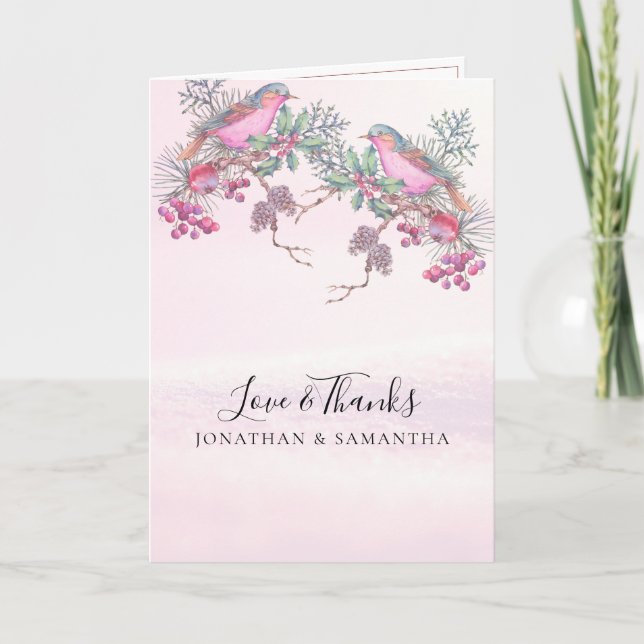 Carte De Remerciements Birds & Berries Pinecone Watercolor Winter Wedding (Devant)
