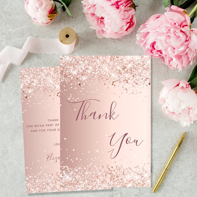 Carte De Remerciements Birthday rose gold glitter dust thank you (Créateur téléchargé)