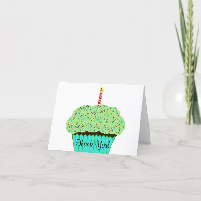 Carte De Remerciements Birthday Thank You Green Frosting Cupcake  (Devant)