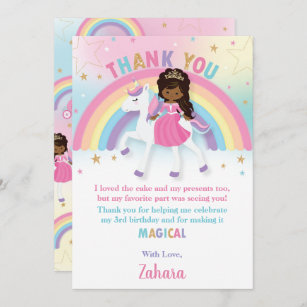 Carte De Remerciements Black African Princess Rainbow Unicorn Anniversair