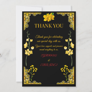 Carte De Remerciements Black and Gold Wedding Thank You Card
