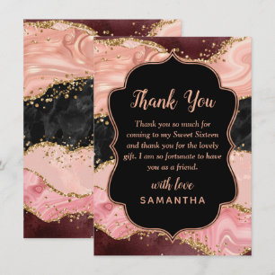 Carte De Remerciements Black and Pink Sequins Agate Sweet Seize