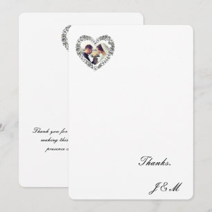 Carte De Remerciements Black and White Floral Heart  Wedding Thanks Cartd