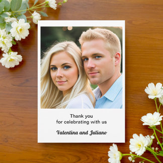 Carte De Remerciements Black and White With Photo Wedding Thank You Card