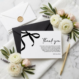 Carte De Remerciements Black Bow Elle Noue le Nœud Réception de Mariage