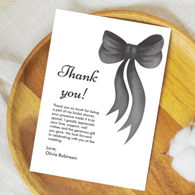 Carte De Remerciements Black Bow Elle noue les lacets Réception de mariag (Black Bow She's Tying the Knot Bridal Shower Thank You Card  )