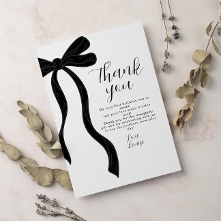 Carte De Remerciements Black Bow First Birthday Coquette Thank You Card
