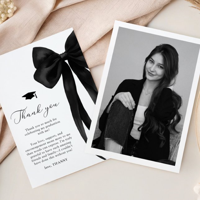 Carte De Remerciements Black Bow Graduation (Créateur téléchargé)