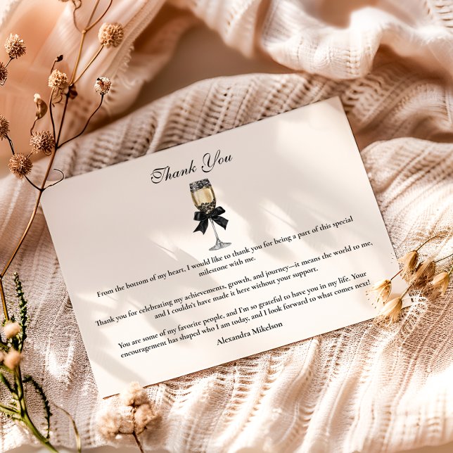 Carte De Remerciements Black Bow Pearl Champagne Graduation (Créateur téléchargé)