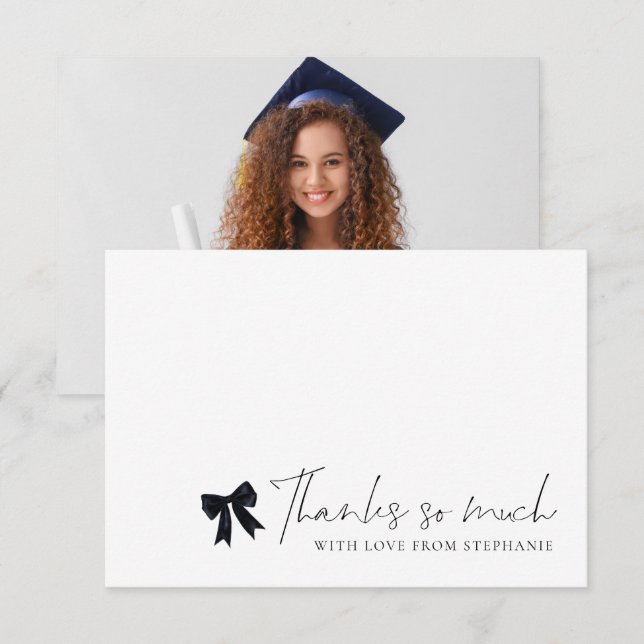 Carte De Remerciements Black Bow Photo Graduation Thank You (Devant / Derrière)
