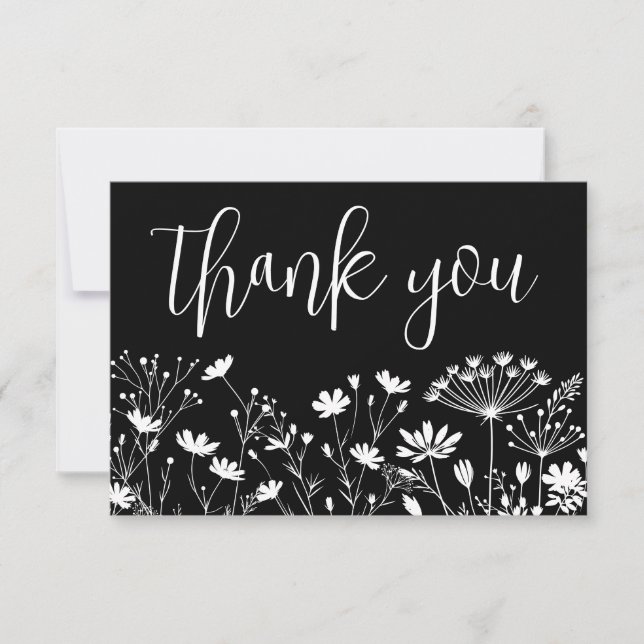 Carte De Remerciements Black Elegant Wildflower (Devant)