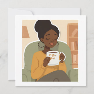Carte De Remerciements Black Female Drinking Coffee