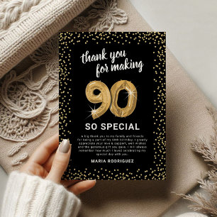 Carte De Remerciements Black Gold 90e Anniversaire adulte