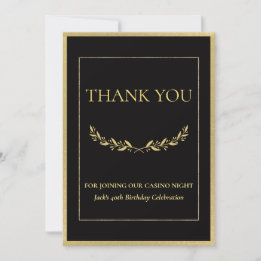 Carte De Remerciements Black & Gold Casino Night Thank You Card