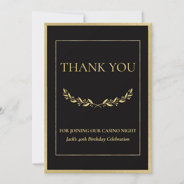 Carte De Remerciements Black & Gold Casino Night Thank You Card (Devant)