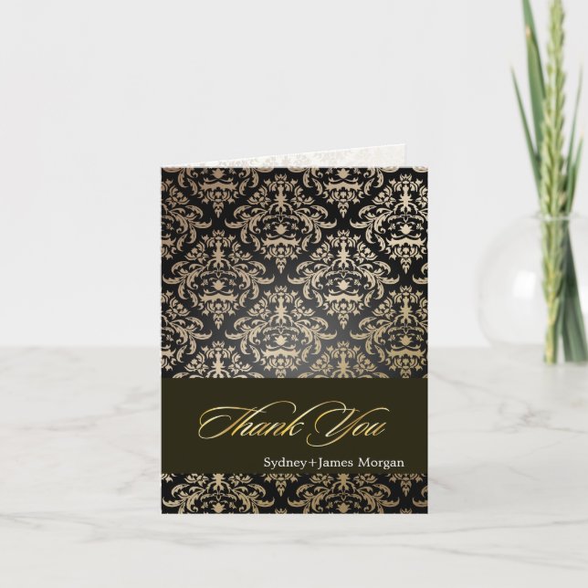 Carte De Remerciements Black Gold Céline Damask Merci|DO-IT-YOURSELF arri (Devant)