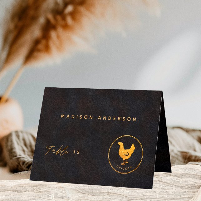 Carte De Remerciements Black Gold Chicken Repas Choice Guest Name Card (Créateur téléchargé)
